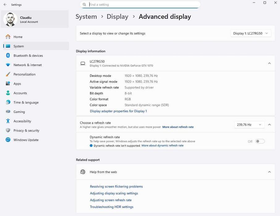 Monitor Curbat Gaming Samsung LC27RG50 27” G-Sync 240Hz Stare perfecta