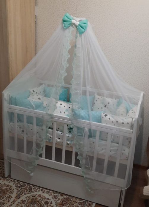 Манеж кровать с матрасом(+бортики)