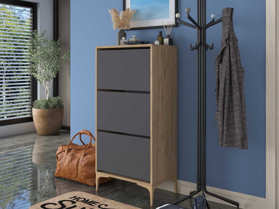 Шкаф за обувки Puzzle-home 2817, 3 отделения, Орех - антрацит-Промоция