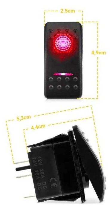 Копче бутон за вграждане за тромба клаксон HORN 12V/24V с червена LED подсветка, 5 пина, ON/OFF
