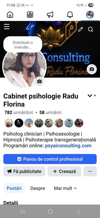 Psiholog București/ Ilfov  | Anxietate, depresie, relații | Programări