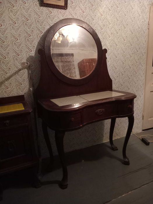 Toaletă interbelică Art Deco cu oglindă originală – lemn masiv