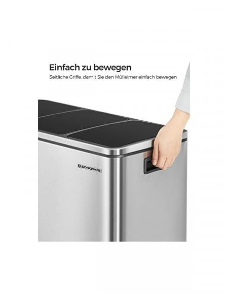 Coș de gunoi pentru reciclare cu compartimente, Songmics, 3x18L