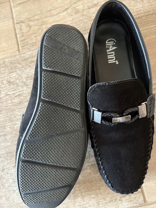 GiAnni Мъжки черни мокасини от естествен велур