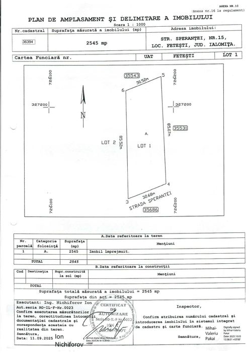 Vind teren intravilan 5000 mp Fetești str. Sperantei nr 15