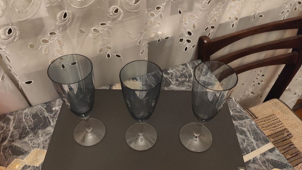 Бокалы снежинка ,цветное стекло, резьба, СССР