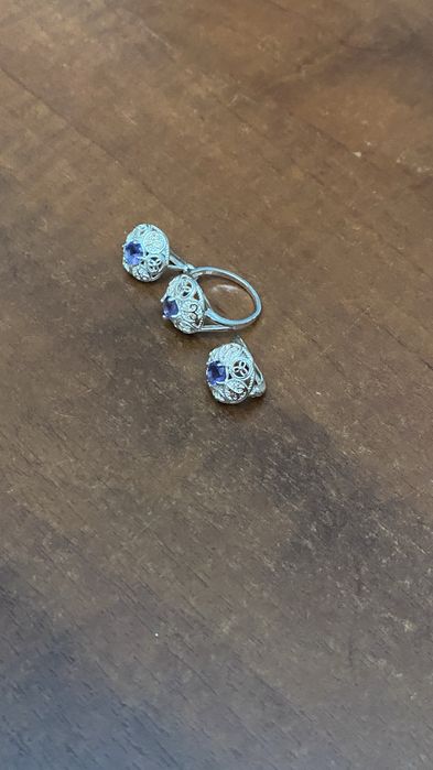 Кольцо серьги в комплекте серебро проба 925