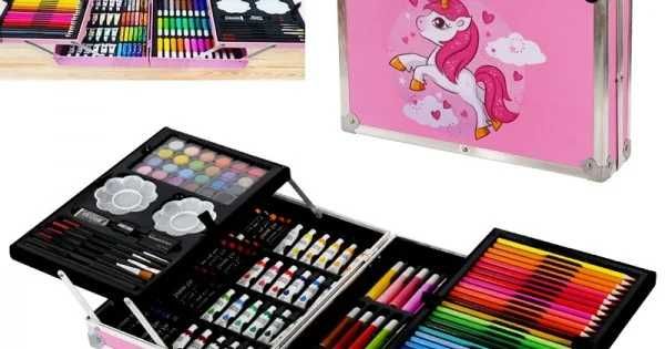 Комплект за рисуване и оцветяване в метален куфар /145 части/