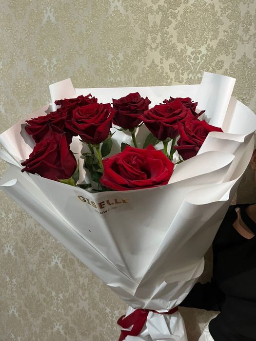 Цветы 9 шт красный роза