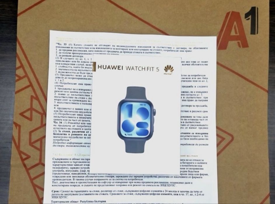 ЗАПЕЧАТАН 1.82 " Huawei watch FIT 5 Гаранция A1 2028 Black