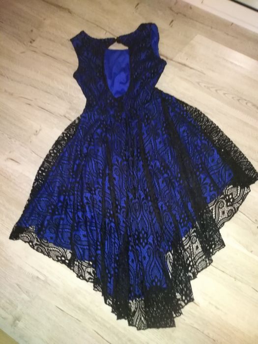 Rochie eleganta cu dantela neagra cu albastru