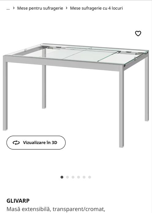 Masă sticlă extensibilă Glivarp