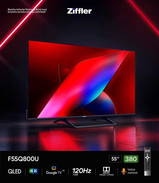 Ziffler 55Q800 UHD SMART 4K Google TV QLED TV 120Hz АКЦИЯ!!! +доставка