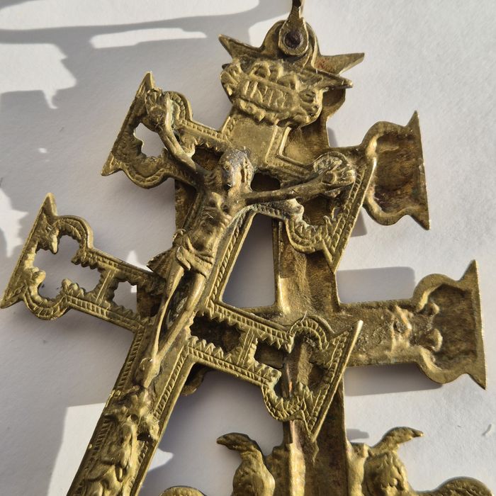 Cruce Caravaca bronz / cruicifix / antichitati secolul XVII