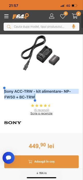 Sony ACC-TRW - kit alimentare- NP-FW50 + BC-TRW