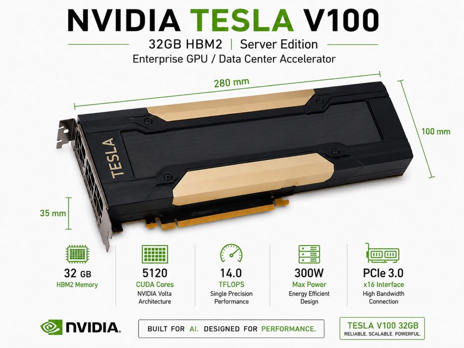 NVIDIA Tesla V100 32GB HBM2 PCIe AI GPU Server Edition CUDA Deep Learning
