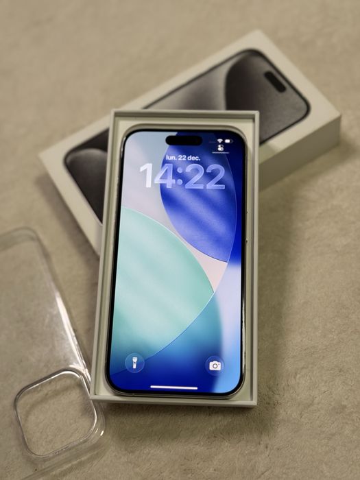 iPhone 15 Pro White Titanium 94% full box + husa ca nou 128 GB