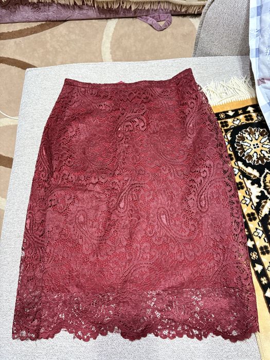 Кружевная юбка бордовая