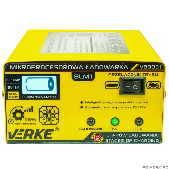 Redresor auto cu microprocesor, 6/12 V 15A, incarcare in 4 etape,