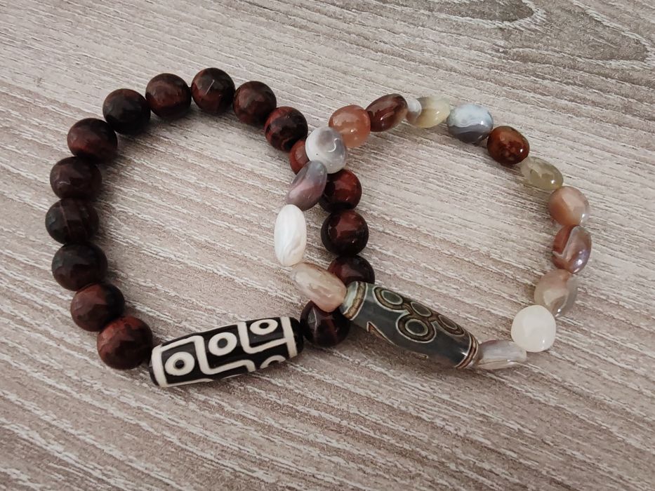Браслеты дзи с агатом и бычий глаз