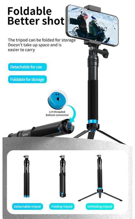 Трипод + телескопичен монопод, Адаптер за GoPro и телефон