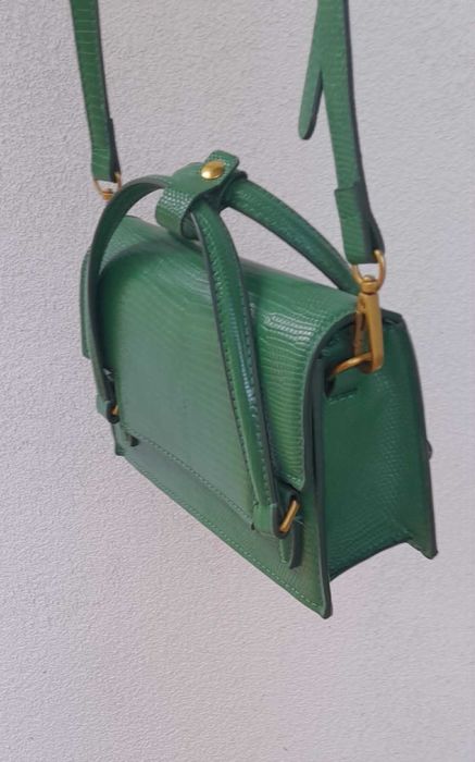Елегантна чанта Zara Mini City Bag – Тъмнозелена, тип „гущер“