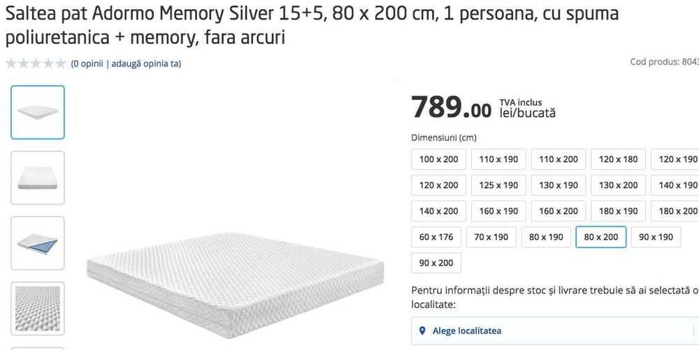 saltea pat Adormo Memory SILVER 80x200