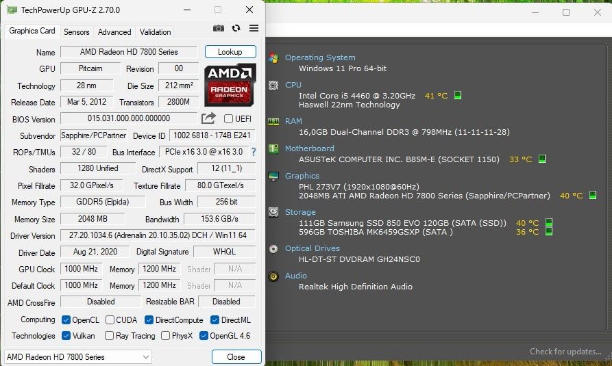 Unitate PC Asus i5 4460 3,2Ghz, 16GB, 120GB+640GB, Radeon HD 7870 2GB, Windows 11 Office 2024