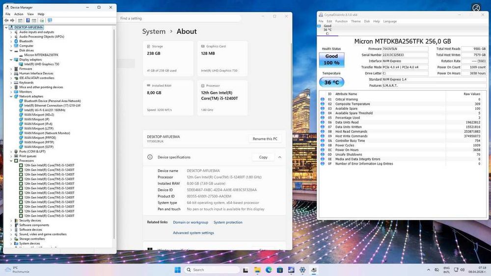 Lenovo ThinkCentre M70q Gen 3 Tiny Desktop i5-12400T/PCIe 256GB/8GB/Гаранция до 10.2026г.