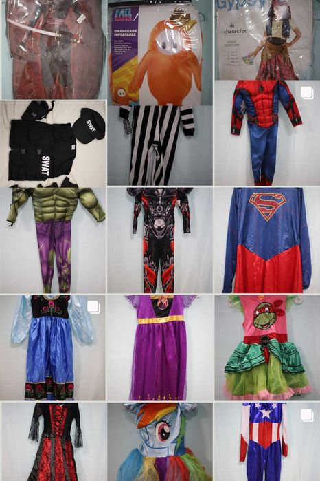 Lot 100 costume carnaval copii & adulți – import SUA, majoritatea noi
