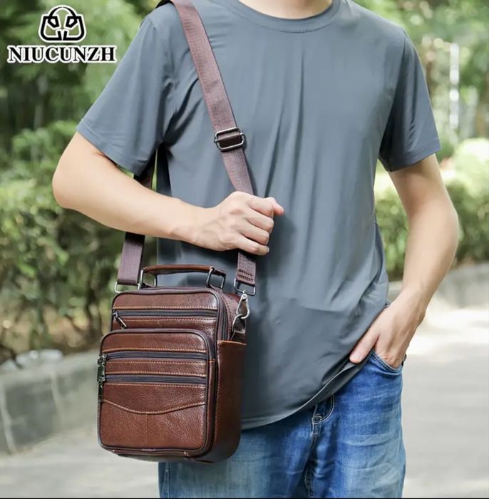 Мъжка класическа кожена чанта/Черна и Кафява естест. кожа -9% Промоция