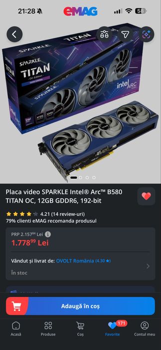 Vand placa video Intel Sparkle B580 12GB Garantie