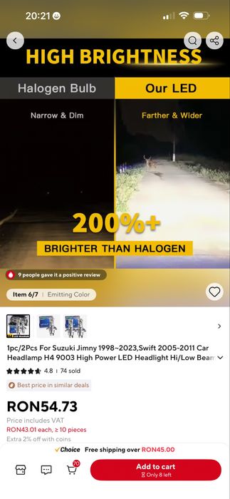 Set Doua Becuri Led H4 Cu Doua Faze 36000Lm/200W/6000K