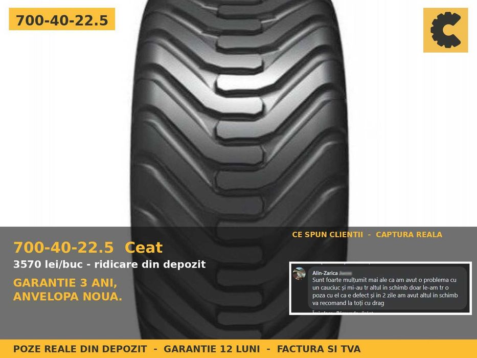Cauciucuri Anvelope 700/40-22.5 700-40-22.5 70040225 700/40 22.5 Ceat Remorca Cisterna Presa Baloti Noi GARANTIE