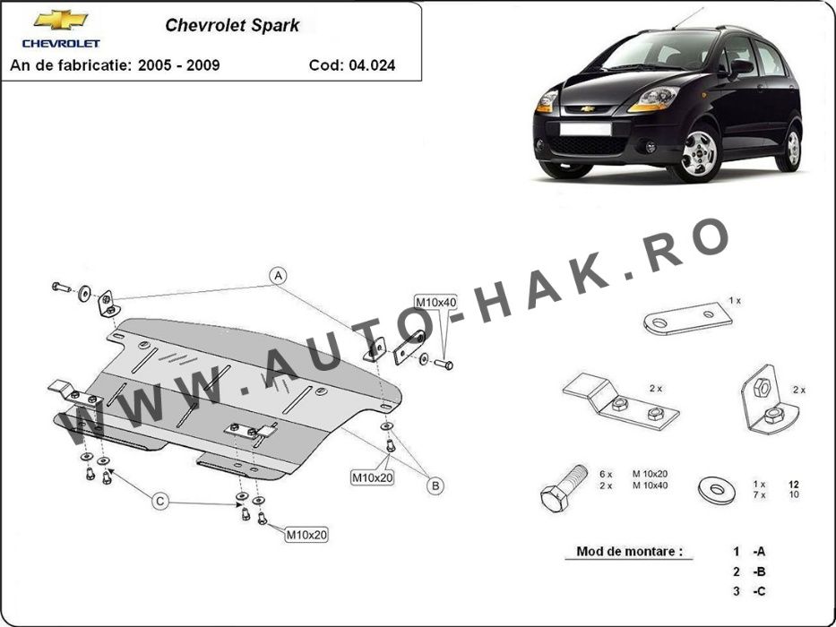 Scut motor metalic Chevrolet Spark 2005-2009 - otel 2mm
