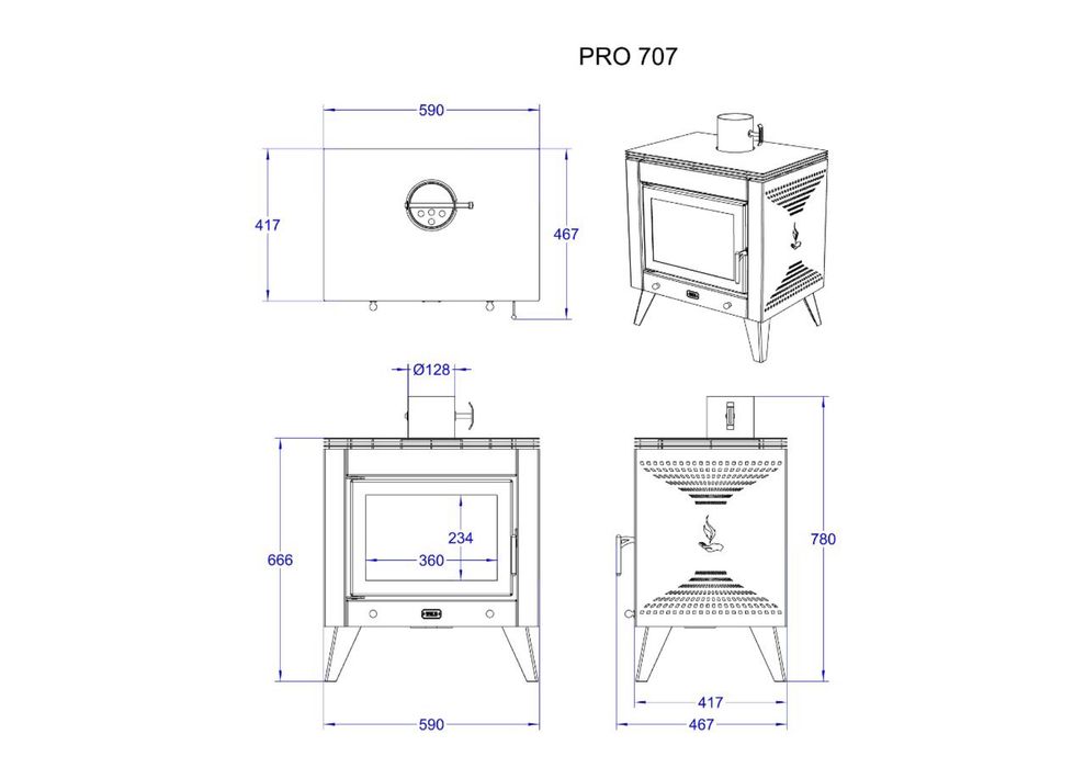 Печь-камин PRO-707,печка,пиширмок,отопление,обогрев,котёл,камин
