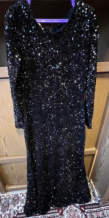 Платье вечернее, длинное, черное в паетку