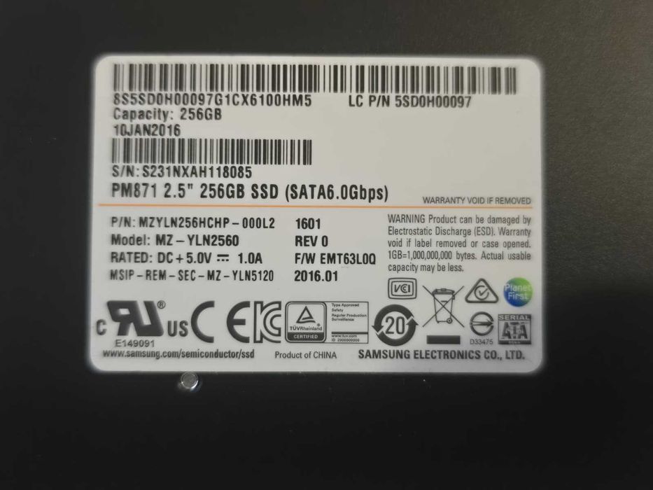 Solid State Drive (SSD) Samsung PM871 256GB, 2.5" SATA 3 (6Gbps), MZ-YLN2560