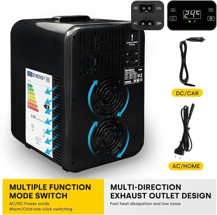 10L Мини Хладилник 12V / 220V, LCD Дисплей, Охлаждане и Затопляне, Enventor