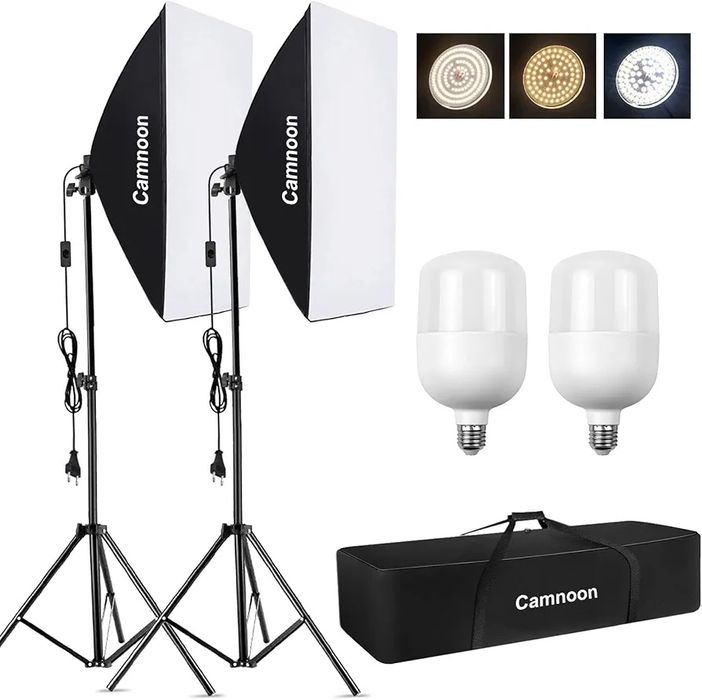 Комплект Студийно Осветление Camnoon: 2x Софтбокс + 2x 105W LED