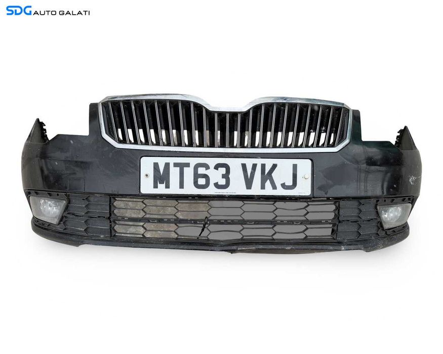 Bara Spoiler Fata Completa FARA Grila cu Emblema Skoda Superb 2 Facelift 2013 - 2015 Cod 3T0807221K (Prezinta o fisura in partea inferioara) Culoare Negru LF9R [LC3493]