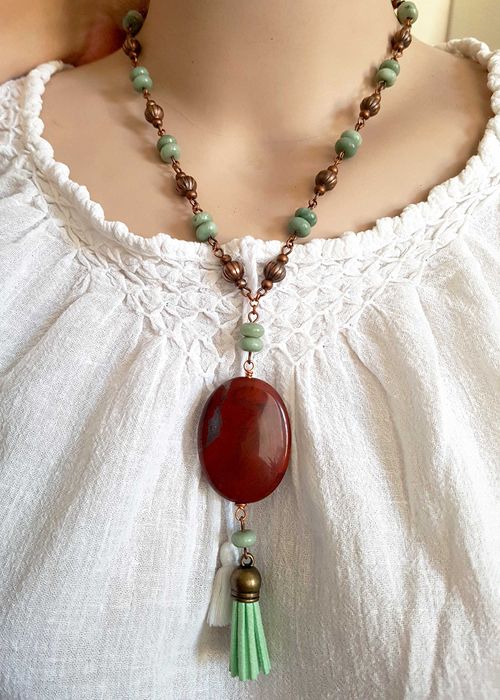 Colier pietre semipretioase jasp rosu jad verde colier pietre naturale