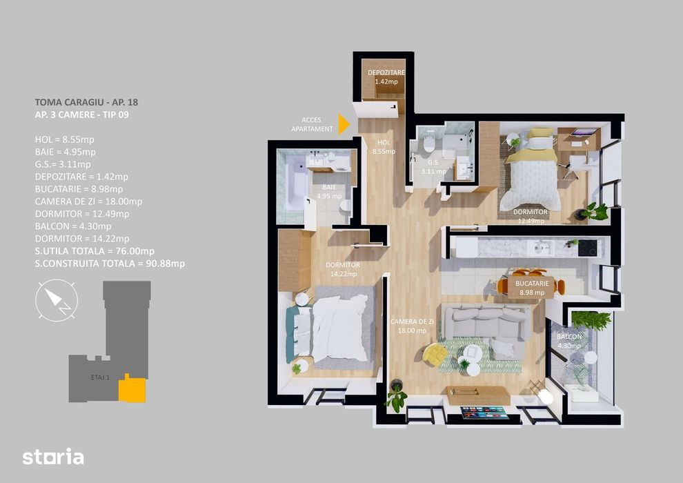 Apartament 3 camere, direct dezvoltator, Pipera-OMV, Comision 0%.