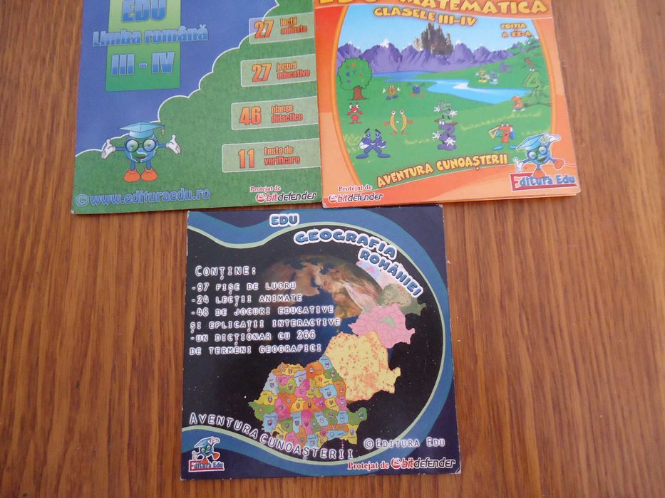 Vand 3 CD-uri romana ,matematica si geografie pentru clasele III-IV