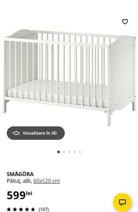 Vand Patut bebe copil Ikea Smagora cu saltea si masa infasat