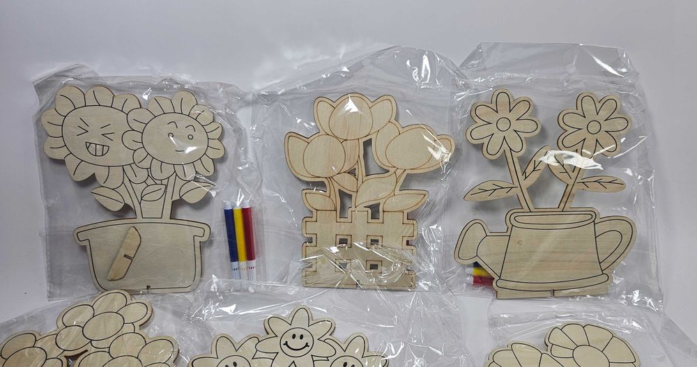 Дървени цветя за рисуване с поставка и флумастери . Декор за всеки дом