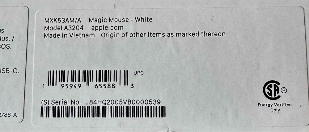 Magic Mouse - Apple Model A3204 - Alb