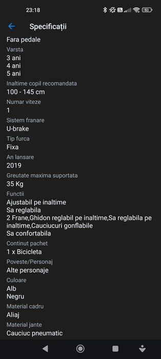Bicicletă fără pedale KotaBaby Neagră 12"