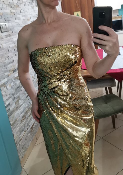 Rochie nouă de seara, cu aplicații de paiete aurii, nr. 38