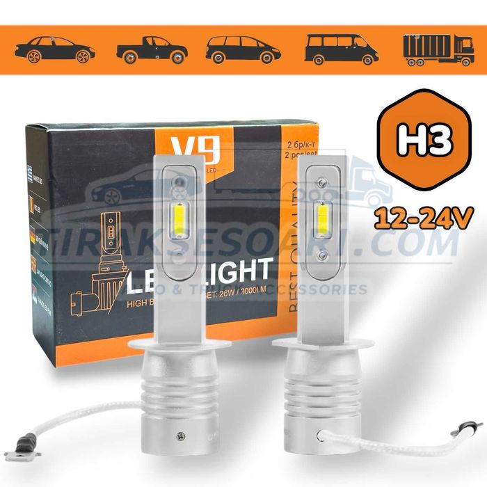 НОВ Модел 2025 V9 PREMIUM LED Крушки H3 300% повече светлина 12V 24V